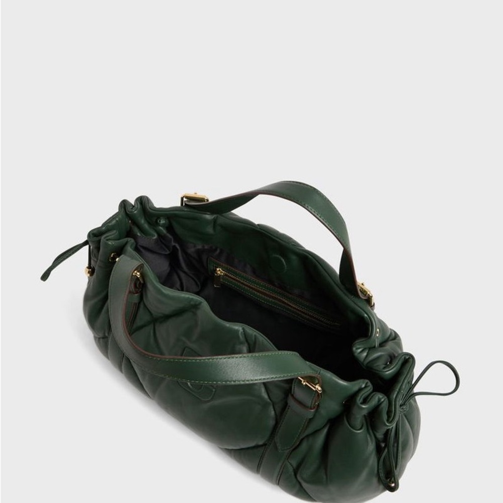 New GERARD DAREL  Le 24H Quilted Leather Shoulder Bag Dark Green Leather - Picture 3 of 12